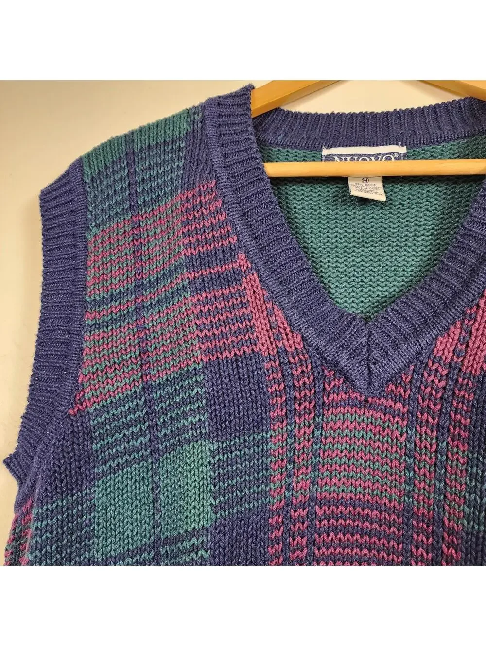 Vintage Nuovo County Seat V Neck Sweater Vest Men's Teal Purple Grunge Academia